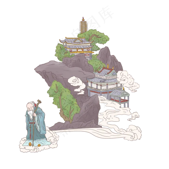 手绘中国古代神话传说徐福求仙,免抠元素(2000*2000px 300 dpi )psd模版下载