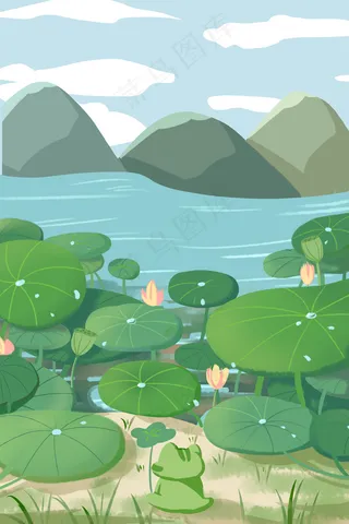 卡通简约夏至荷花二十四节气清新