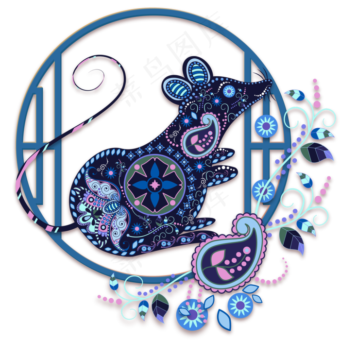 鼠年民族风彩色剪纸装饰,免抠元素