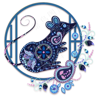 鼠年民族风彩色剪纸装饰,免抠元素 鼠年民族风彩色剪纸装饰,免抠元素