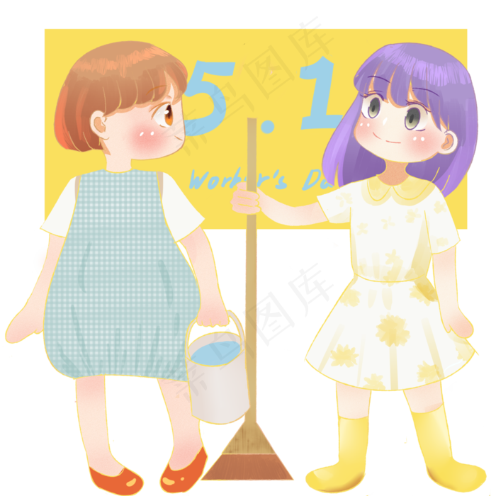 学生可爱劳动五一光荣清洁扫除勤