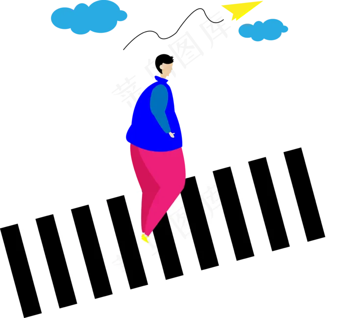 扁平化人物过马路矢量图,免抠元素