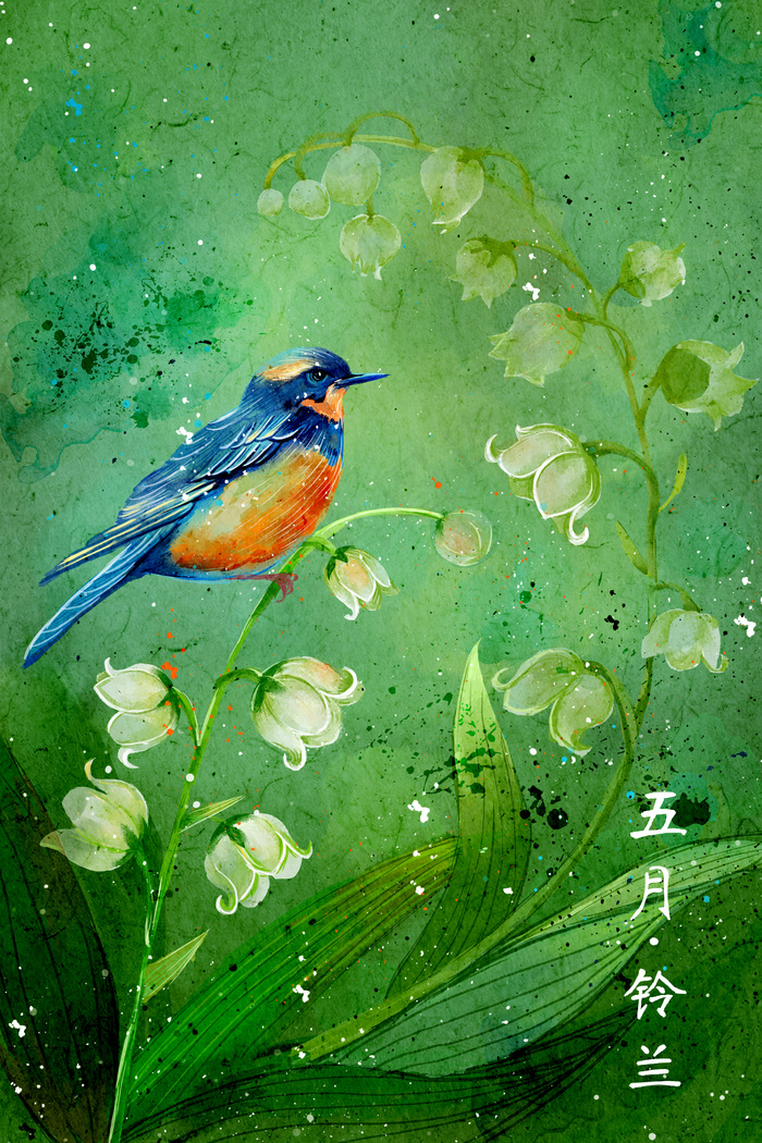 水彩花鸟画十二月花信-五月铃兰花(3545*5315px 300 dpi )