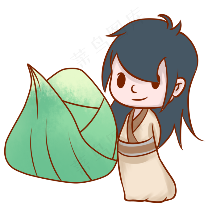 端午节吃粽子的古风小男孩手绘插