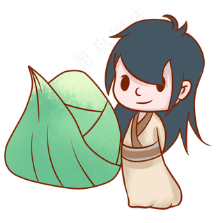 端午节吃粽子的古风小男孩手绘插