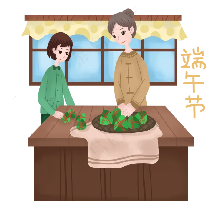 端午节包粽子母女(3000X3000(DPI:299))psd模版下载