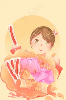 暖色调唯美卡通购物双十一零食场景配图