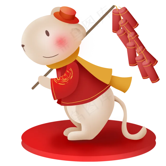 2020年新年拿鞭炮的小老鼠,免抠元素