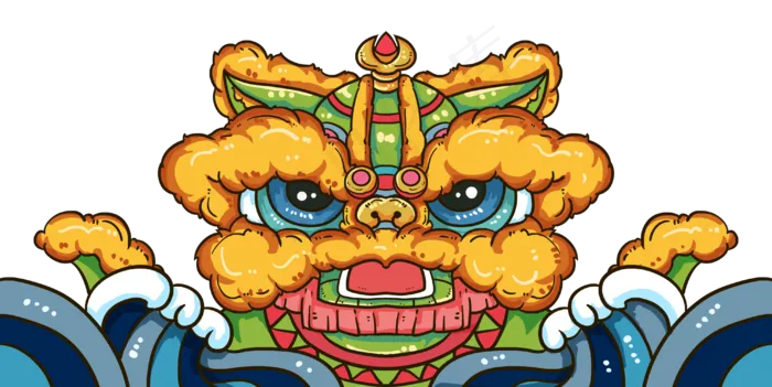 新年国潮风金色狮子,免抠元素(3992*2000px 300 dpi )psd模版下载