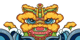 新年国潮风金色狮子,免抠元素