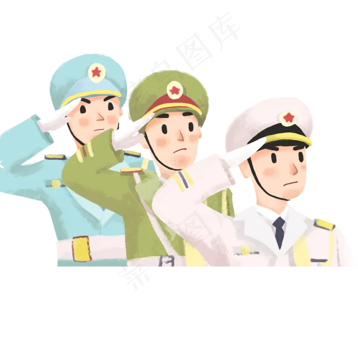 手绘卡通陆海空三军战士元素(2000X2000(DPI:300))psd模版下载