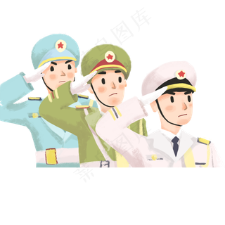 手绘卡通陆海空三军战士元素