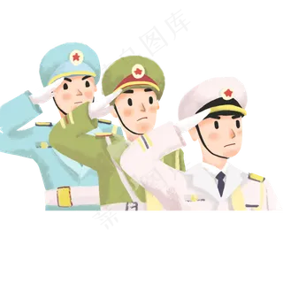手绘卡通陆海空三军战士元素