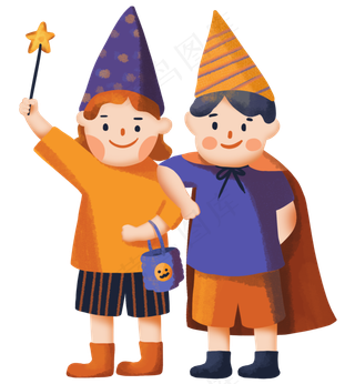 万圣节小朋友装扮捣蛋,免抠元素