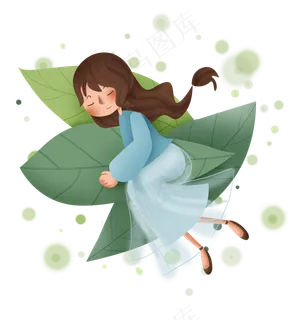 世界睡眠日叶子和睡觉的少女