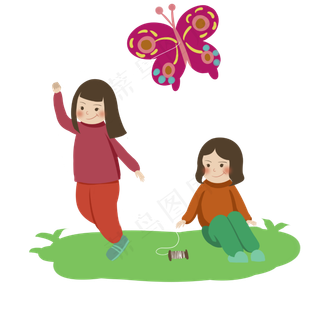 春天放风筝姐妹