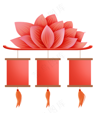 红色灯笼花朵优惠券边框,免抠元素