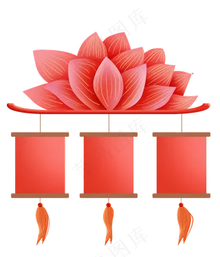 红色灯笼花朵优惠券边框,免抠元素