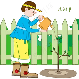 植树节浇水的小男孩