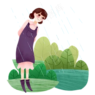 谷雨淋雨的小女孩