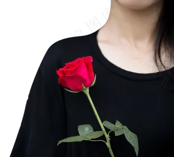 拿着红玫瑰的女孩