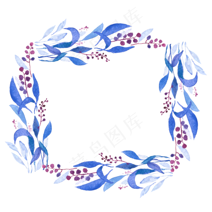 蓝色叶子花环(2000X2000(DPI:300))psd模版下载