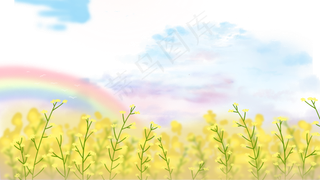 油菜花田元素彩虹云朵油菜花,免抠元素