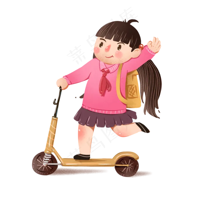 卡通女孩滑板车上学(2000X2000(DPI:300))psd模版下载