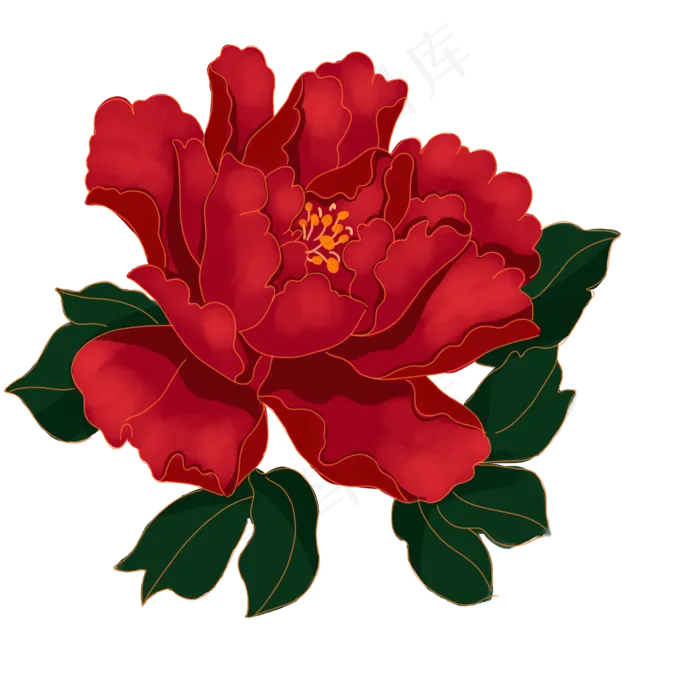 中秋节复古红色金边牡丹花,免抠元素(2000*2000px 300 dpi )psd模版下载