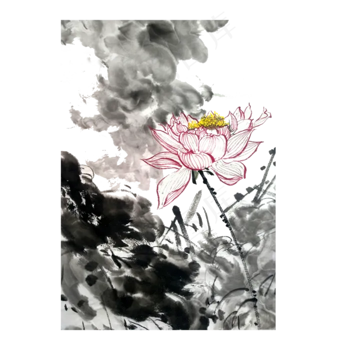 荷花莲花荷叶水墨写意PNG花鸟风雅,免抠元素