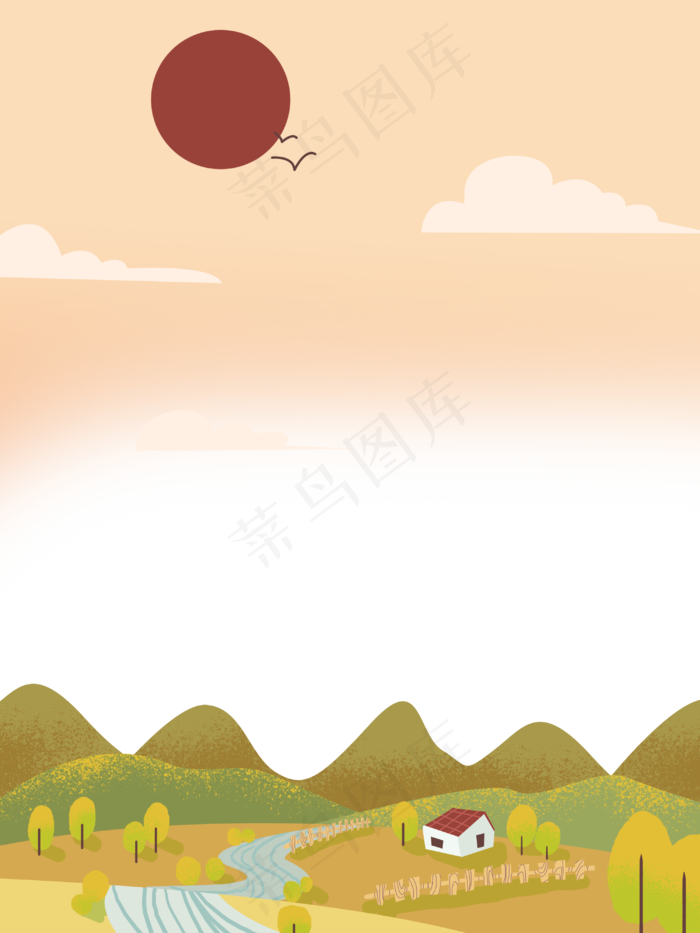 秋日景色装饰边框落日山丘,免抠元素(3000X4000(DPI:350))psd模版下载