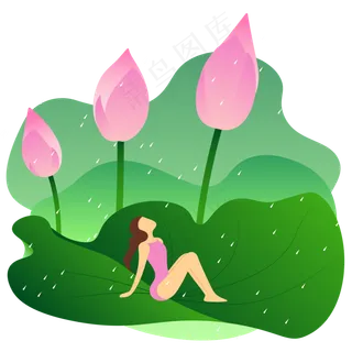 扁平风少女荷花 扁平风少女荷花