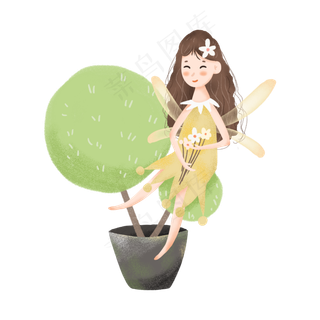 绿色的盆栽和可爱的小精灵