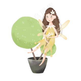 绿色的盆栽和可爱的小精灵