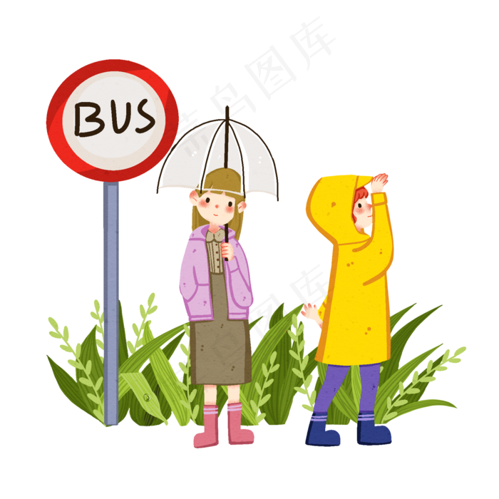 谷雨等车的小女孩