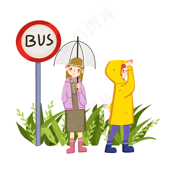 谷雨等车的小女孩