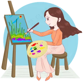 3.8女神节美女油画画家,免抠元素