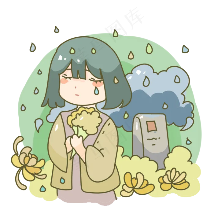 清明节菊花扫墓女生png