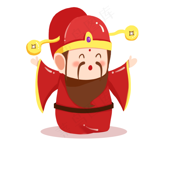 卡通手绘喜庆财神财神爷红色系,免抠元素(2000*2000px 300 dpi )psd模版下载