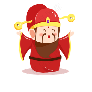 卡通手绘喜庆财神财神爷红色系,免抠元素