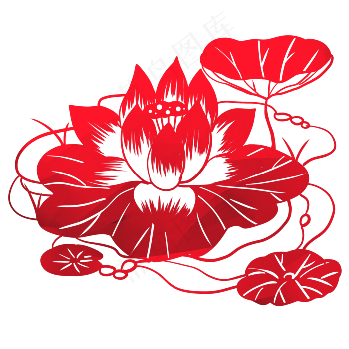 荷花花卉剪纸(2000X2000(DPI:300))psd模版下载
