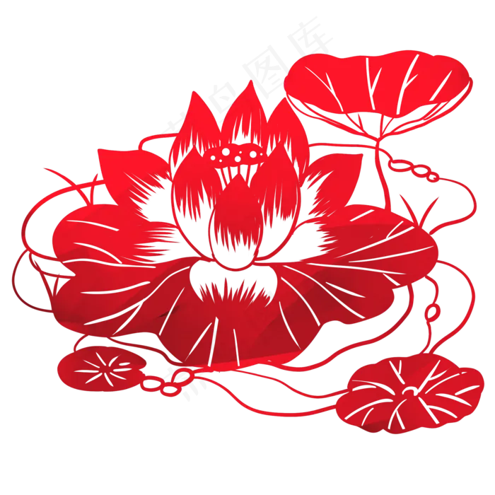 荷花花卉剪纸(2000X2000(DPI:300))psd模版下载