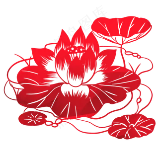 荷花花卉剪纸
