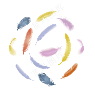 手绘糖果色漂浮羽毛元素设计,免抠元素