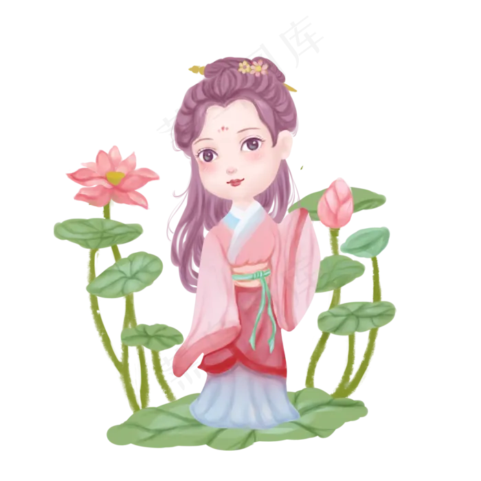 中国风治愈清香荷花姑娘(2000X2000(DPI:300))psd模版下载