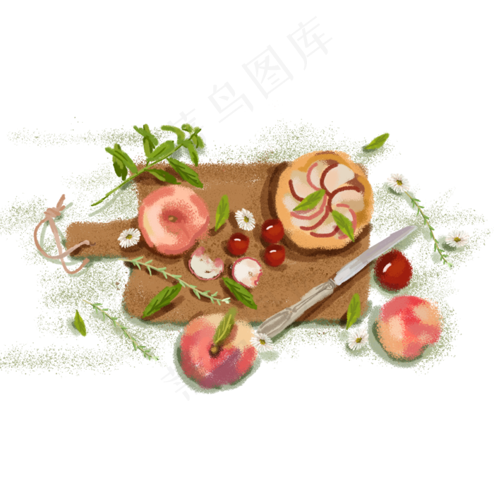 清新油画水果装饰元素