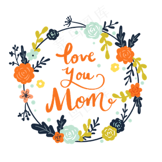 母亲节英文字体和花朵PNG免抠