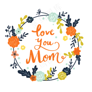 母亲节英文字体和花朵PNG免抠