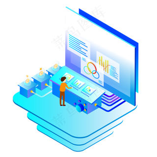 2.5D未来高科技人与电脑,免抠元素