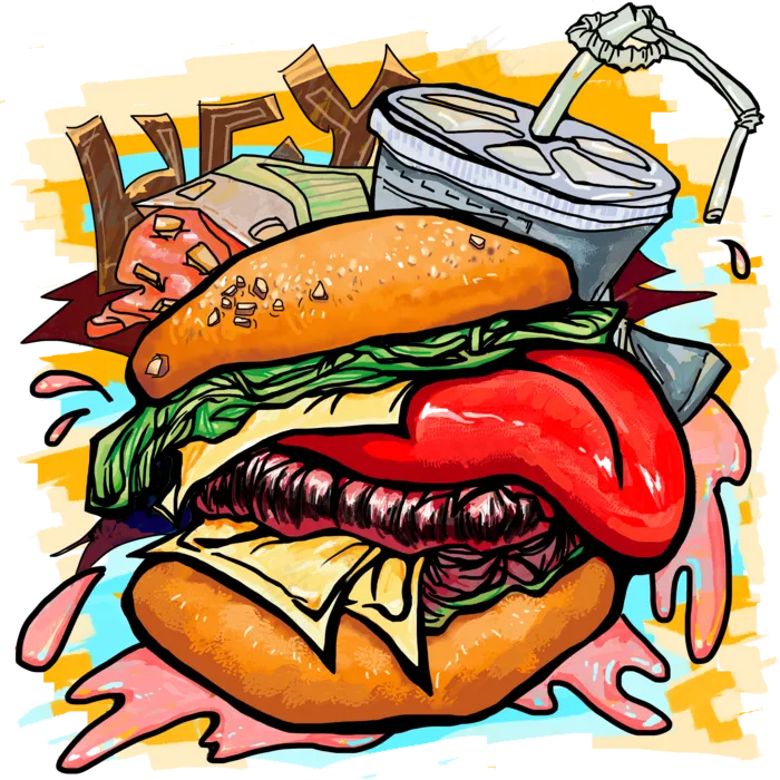 欧美涂鸦快餐汉堡撞色鲜艳PNG图,免抠元素(2000*2000px 300 dpi )psd模版下载